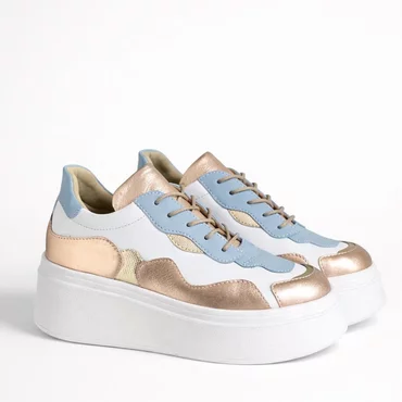 Pantofi casual Piele Naturala albi cu bej Sindy 2