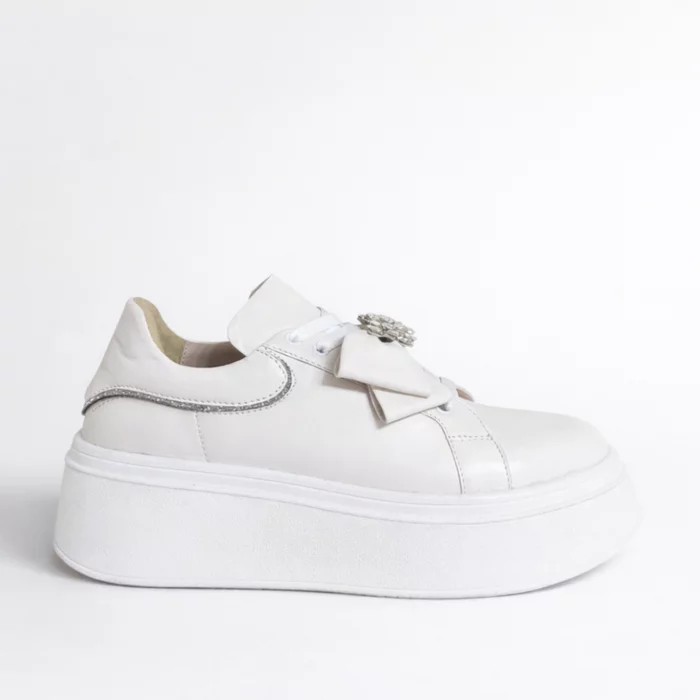 Pantofi casual Piele Naturala Albi cu funda si accesoriu Noam picture - 4