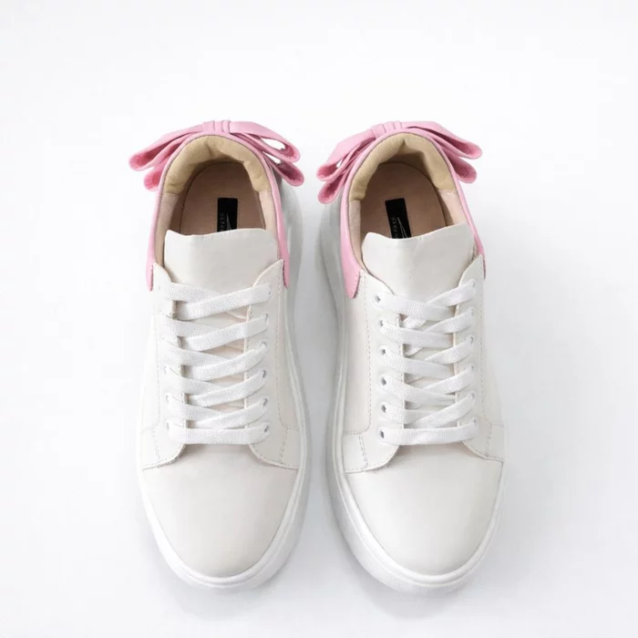 Pantofi casual Piele Naturala albi cu roz Bow picture - 4