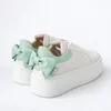 Pantofi casual Piele Naturala Albi cu Verde Turcoaz Bow picture - 2