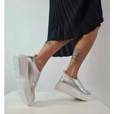 Pantofi casual Piele Naturala argintie Verdi