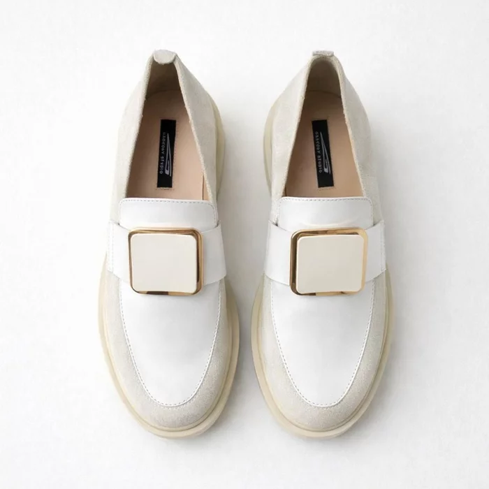 Pantofi casual Piele Naturala Bej cu Alb Lotus picture - 2