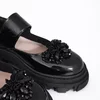 Pantofi casual Piele Naturala Negri cu accesoriu floare Ada picture - 3