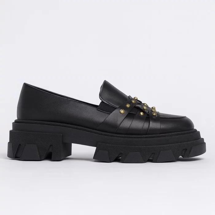 Pantofi casual Piele Naturala Negri cu capse Ayla picture - 3