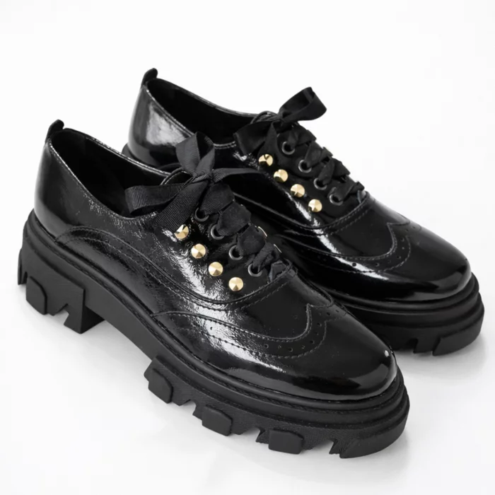 Pantofi casual Piele Naturala Negri cu siret Lucky picture - 3
