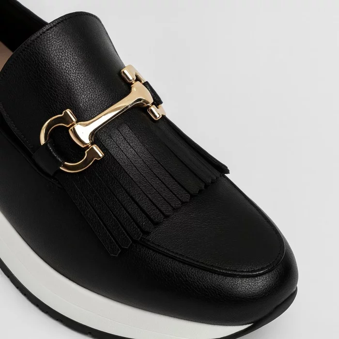 Pantofi casual Piele Naturala Negri Klara cu franjuri si accesoriu picture - 2