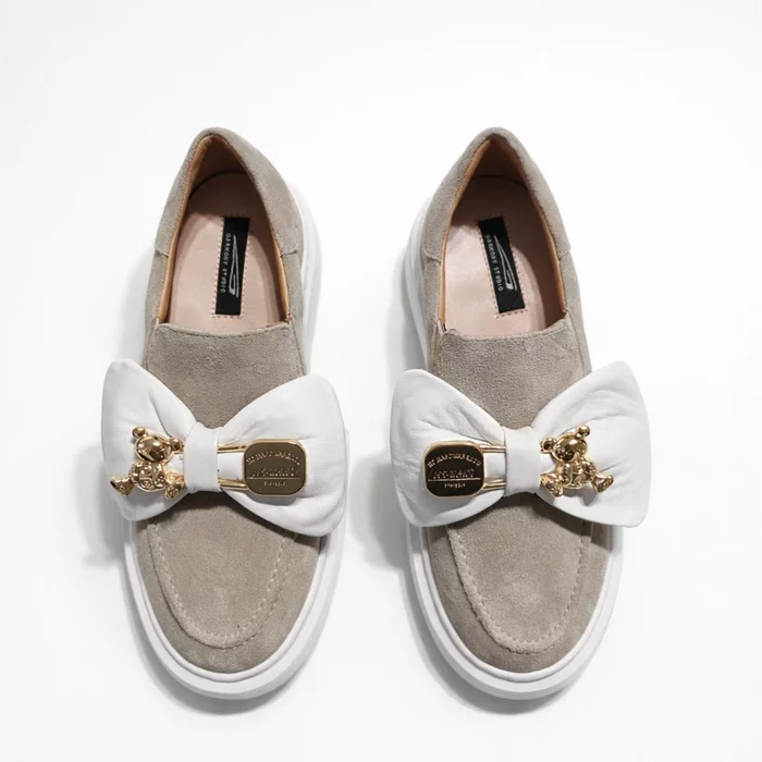 Pantofi casual Piele Naturala velur Bej Daily Bow picture - 4