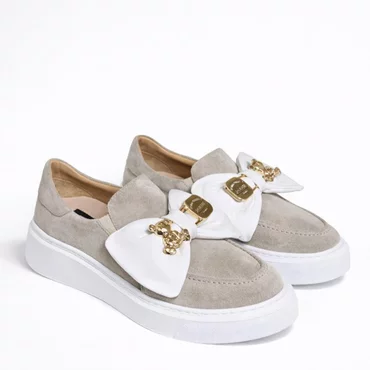 Pantofi casual Piele Naturala velur Bej Daily Bow