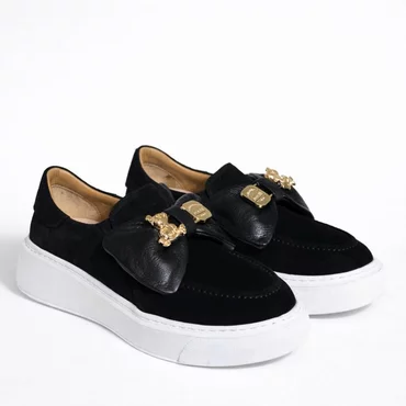 Pantofi casual Piele Naturala velur Negru Daily Bow