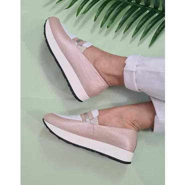 Pantofi casual sport roz pal din piele naturala Klara