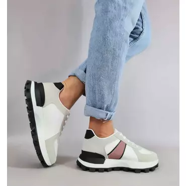Pantofi dama casual sport Manila Alb cu Roz