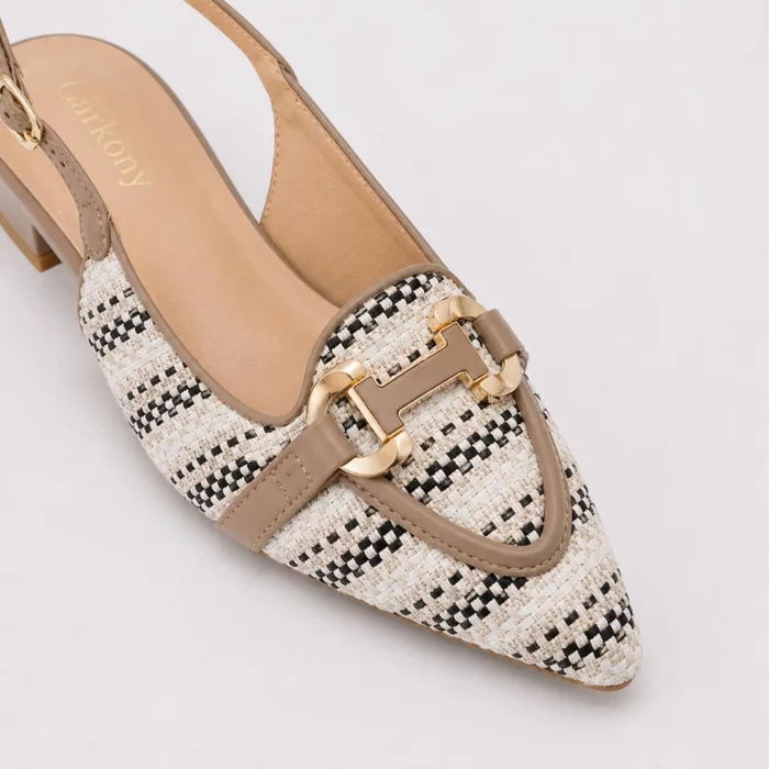 Pantofi dama cu toc mic confortabil din Textil Bej Sorina picture - 2