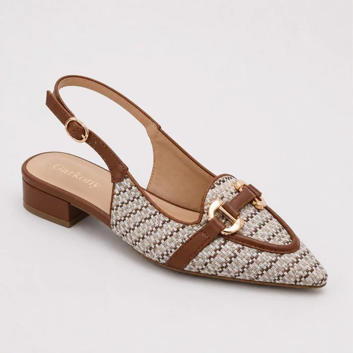 Pantofi dama cu toc mic confortabil din Textil Maro Sorina picture - 3