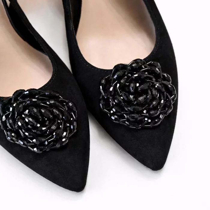 Pantofi dama eleganti Piele Naturala Negri cu aplicatie florala Eclipse picture - 4