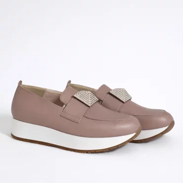 Pantofi dama Piele Naturala casual Bej Klara cu accesoriu