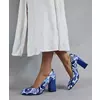 Pantofi dama Piele Naturala imprimeu floral alb cu albastru Gioelia