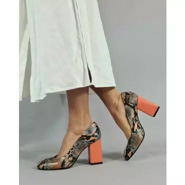 Pantofi dama Piele Naturala imprimeu sarpe portocaliu Gioelia