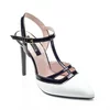 Pantofi dama stiletto Piele Naturala Alb cu Negru Selena picture - 3