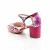 Pantofi de dama tip sanda piele naturala imprimeu flori fuxia Mini