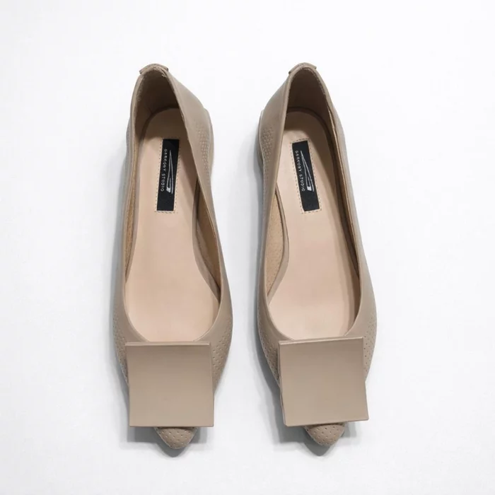 Pantofi eleganti din Piele Naturala Bej cu toc mic Amber picture - 3