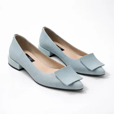 Pantofi eleganti din Piele Naturala Turcoaz cu toc mic Amber