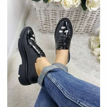 Pantofi oxford din piele naturala neagra Greta