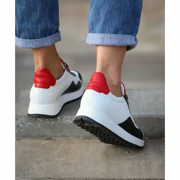 Pantofi sport casual din piele naturala alb cu rosu Daza