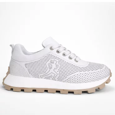 Pantofi sport din Piele Naturala perforata Albi Flow