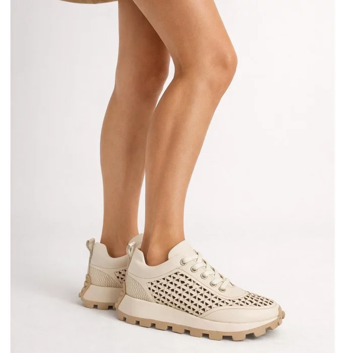 Pantofi sport din Piele Naturala perforata Bej Grid picture - 2