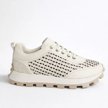 Pantofi sport din Piele Naturala perforata Bej Grid