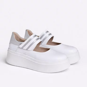 Pantofi sport elegant Piele Naturala Albi cu argintiu Garkony Silver Line