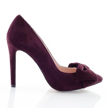 Pantofi Stiletto  din Piele Naturala Bordo Garkony Amora Bow