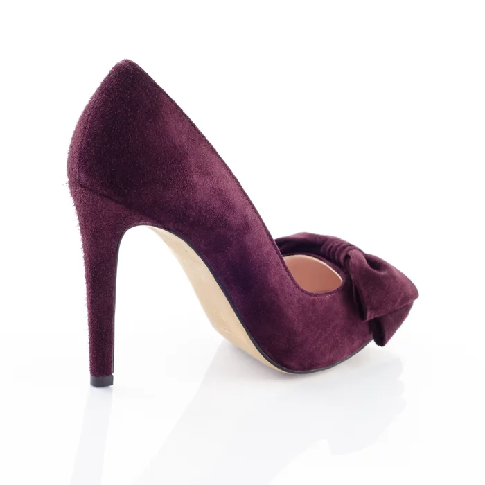 Pantofi Stiletto  din Piele Naturala Bordo Garkony Amora Bow picture - 3