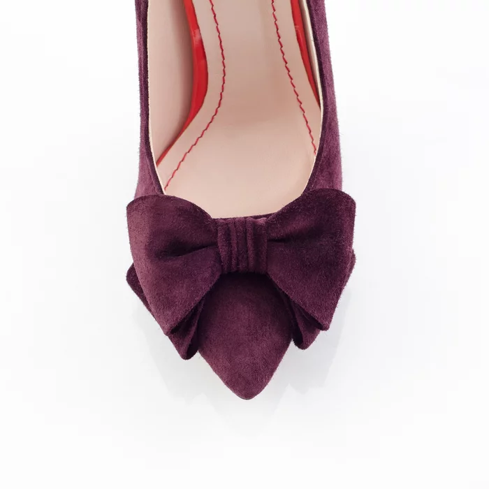 Pantofi Stiletto  din Piele Naturala Bordo Garkony Amora Bow picture - 4