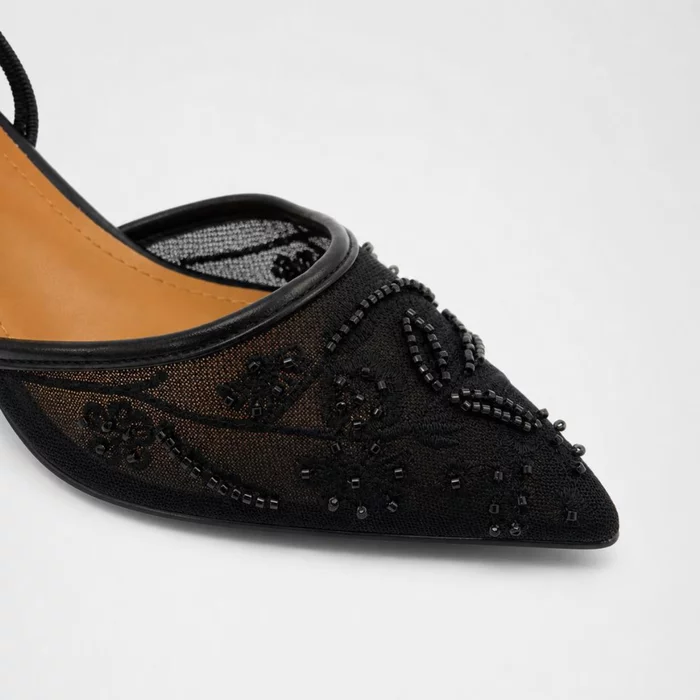 Pantofi stiletto eleganti din dantela Negri cu toc mic Lolita picture - 4