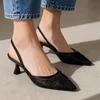 Pantofi stiletto eleganti din dantela Negri cu toc mic Lolita picture - 1