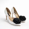 Pantofi stiletto Piele Naturala Albi sidefat cu floare Madona picture - 4