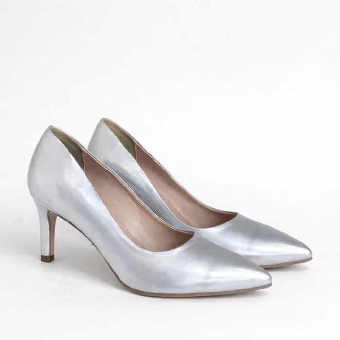 Pantofi stiletto Piele Naturala Argintii Aylin picture - 4