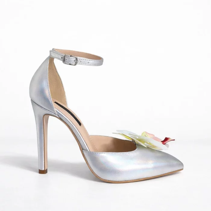 Pantofi stiletto Piele Naturala Argintii Garkony Silver Orchid picture - 4