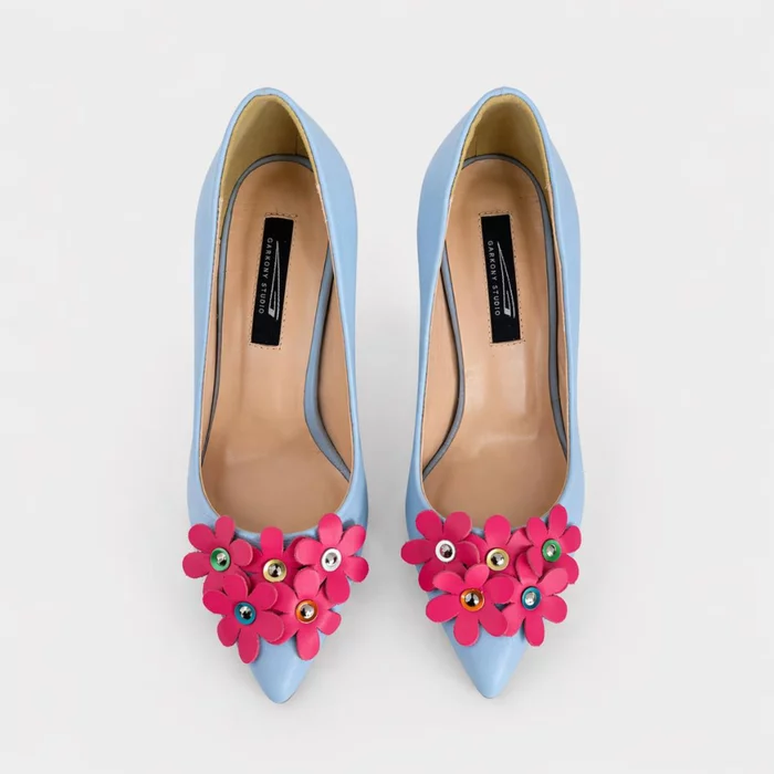 Pantofi stiletto Piele Naturala Blue Spring Bloom picture - 4