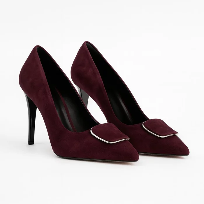 Pantofi stiletto Piele Naturala Bordo camoscio Wine Grace picture - 4