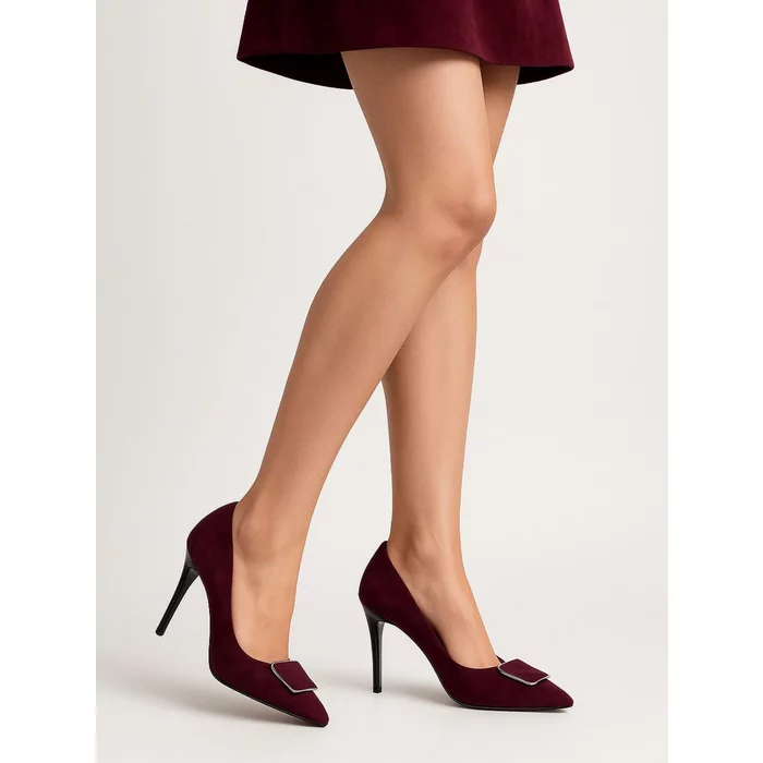 Pantofi stiletto Piele Naturala Bordo camoscio Wine Grace picture - 2