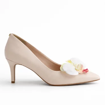 Pantofi stiletto Piele Naturala Crem cu accesoriu detasabil Orchid Heels