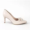 Pantofi stiletto Piele Naturala Crem cu accesoriu detasabil Pearl White picture - 1