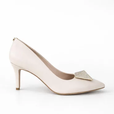Pantofi stiletto Piele Naturala Crem cu accesoriu Elisya