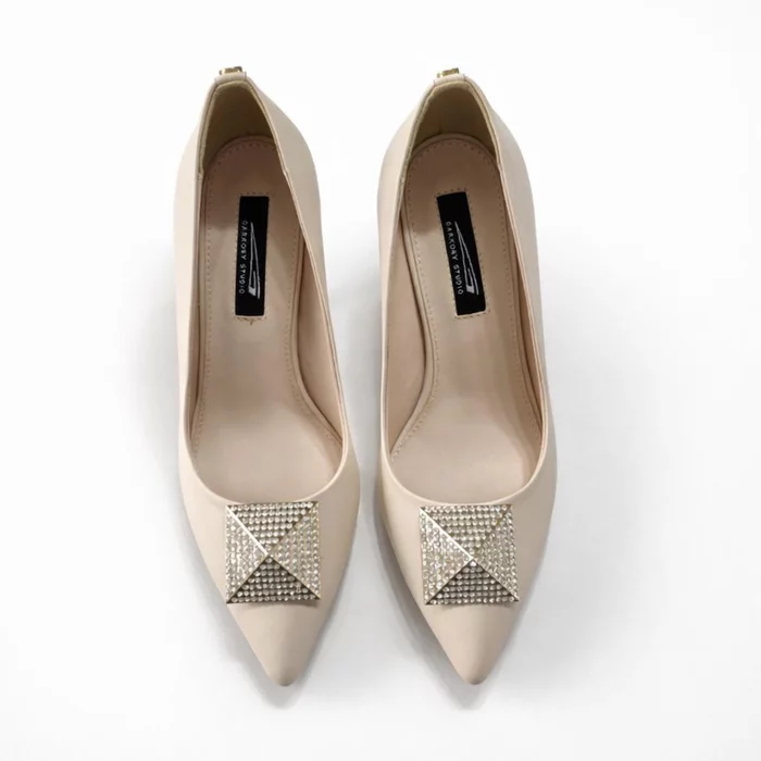 Pantofi stiletto Piele Naturala Crem cu accesoriu Elisya picture - 2