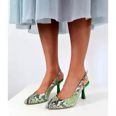 Pantofi stiletto Piele Naturala imprimeu verde Dada