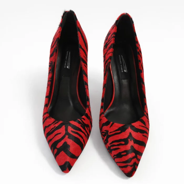 Pantofi stiletto Piele Naturala ponei Rosu cu Negru Aylin picture - 2