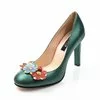Pantofi verde sidefat din piele naturala Elisa cu aplicatii florale