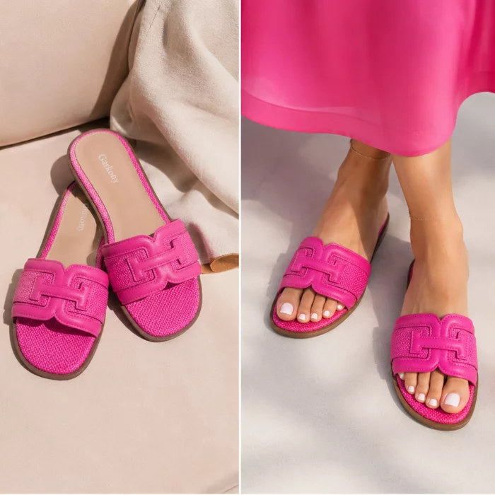Papuci dama din Textil Fuxia cu talpa joasa confortabila Dalia picture - 2